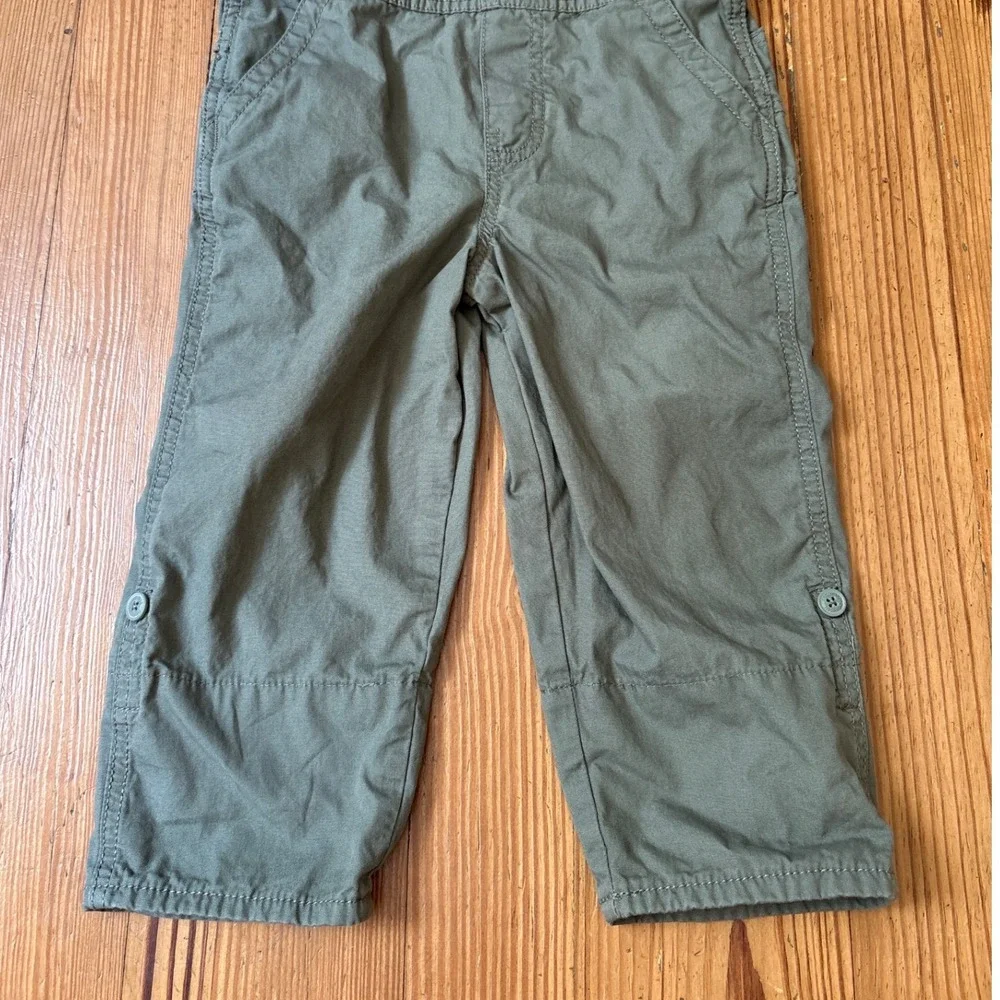 OshKosh B'gosh Overalls Kids Olive Green Cotton Twill Utility Bibs SIZE 4T